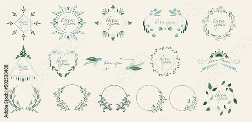 Wedding logos, hand-drawn elegant flower decorations. Hand drawn beautiful flower logo. Botanical trendy greenery vector illustration.