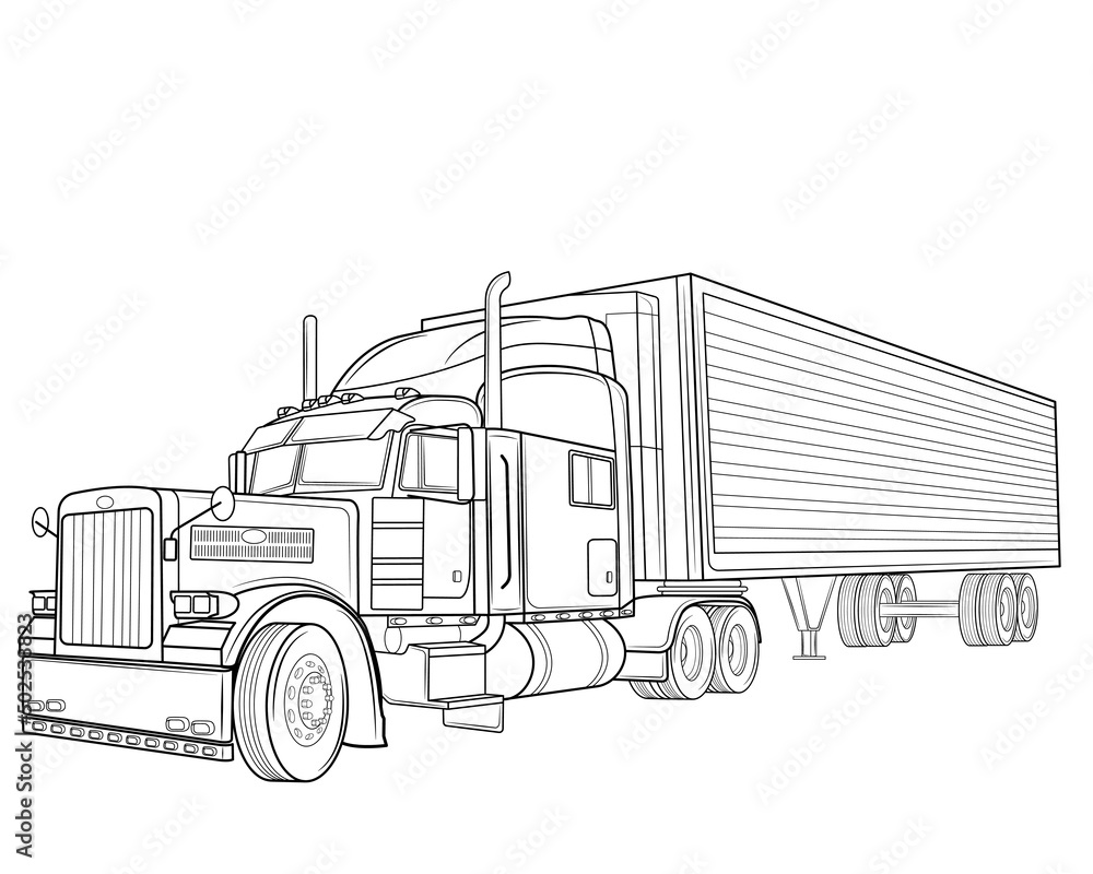 Classic american truck with trailer isolated on white background. Vector illustration.