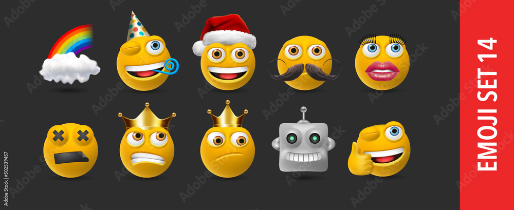 Set of vector emotional faces icons. Emoji cartoon illustrations Set of vector emotional faces icons. Emoji cartoon illustrations