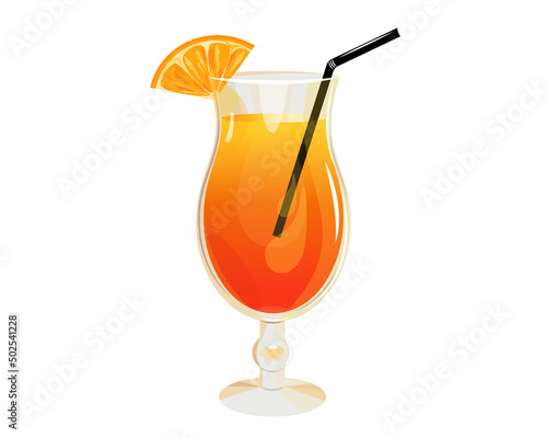 Sex on the beach cocktail, summer tropical alcoholic drink.Refreshing cocktail with a slice of orange.Vector illustration on a white background.