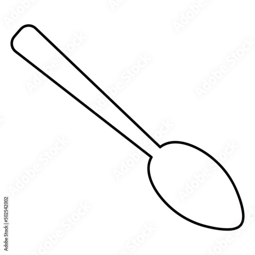 Spoon for food. Sketch. Tool for eating. Vector illustration. Outline on isolated white background. Doodle style. The cutlery consists of a handle and a scoop. Dinner spoon. 