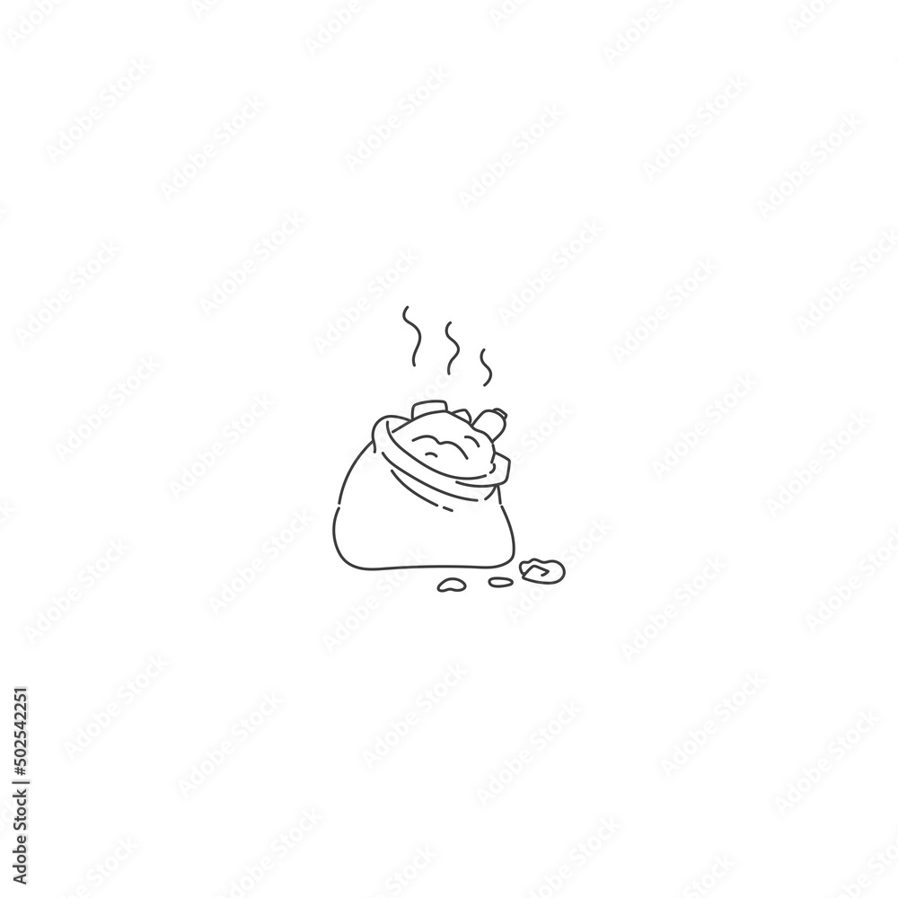 garbage and waste in bag. Vector contour line black white doodle illustration problem ecology and environmental pollution. garbage and waste in bag. Vector contour line black white doodle illustration problem ecology and environmental pollution.