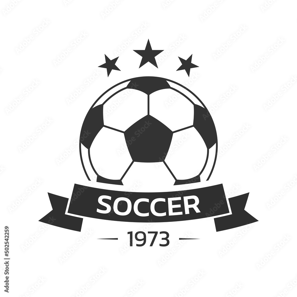 Soccer logo. Football club or team emblem, badge, icon design with a ball. Sport tournament, league, championship label. Vector illustration. Soccer logo. Football club or team emblem, badge, icon design with a ball. Sport tournament, league, championship label. Vector illustration.