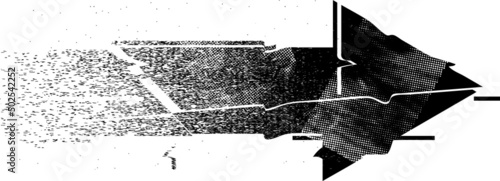 Glitch distorted geometric shape . Minimal art design . Noise destroyed arrow logo . Trendy defect error shapes . Glitched frame .Dispersion effect .Grunge texture . Distressed element .vector 