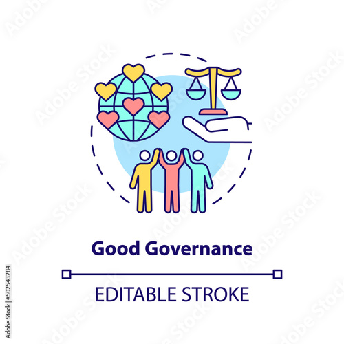 Good governance concept icon. Public institution. International relations theory abstract idea thin line illustration. Isolated outline drawing. Editable stroke. Arial, Myriad Pro-Bold fonts used