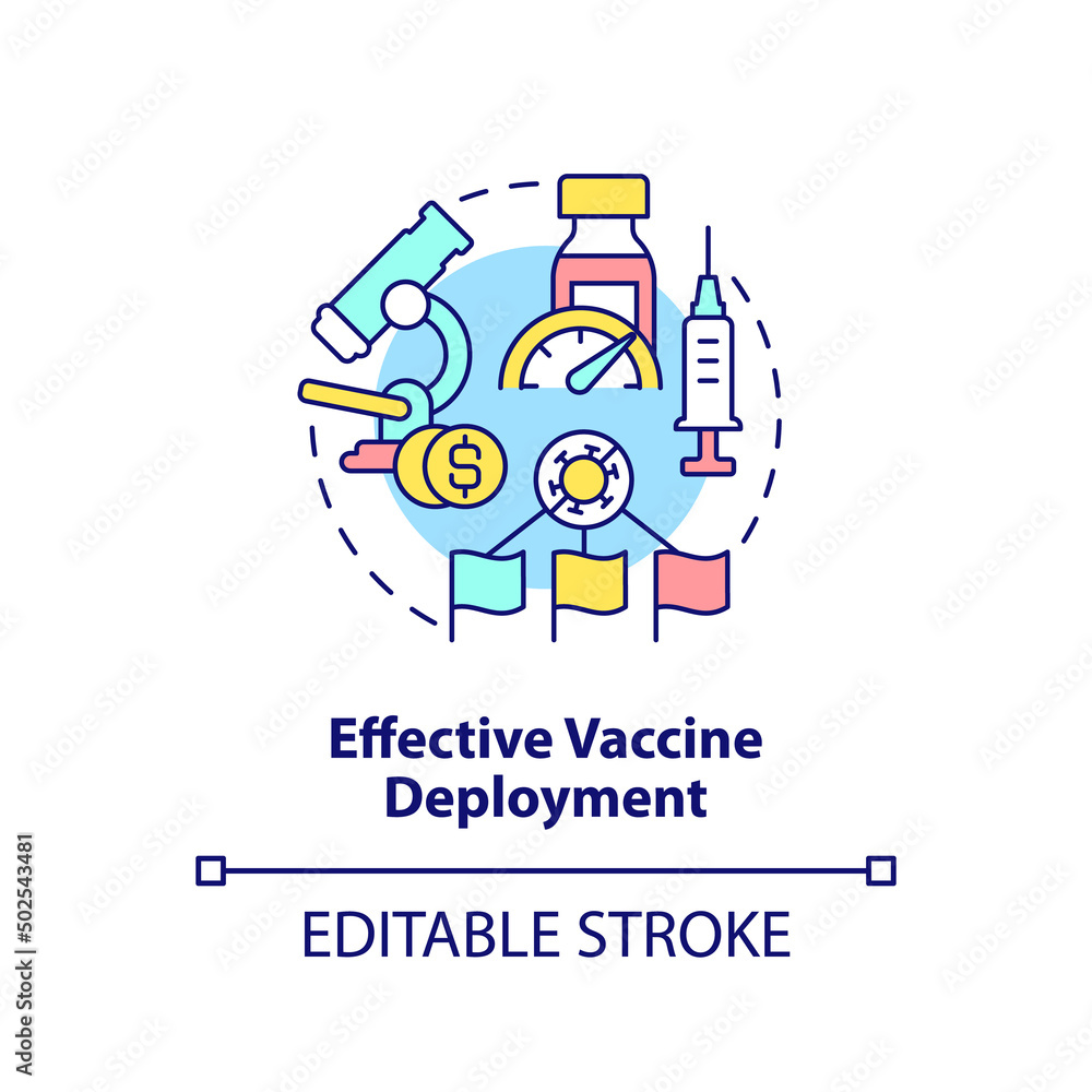 Effective vaccine deployment concept icon. International cooperation against covid abstract idea thin line illustration. Isolated outline drawing. Editable stroke. Arial, Myriad Pro-Bold fonts used
