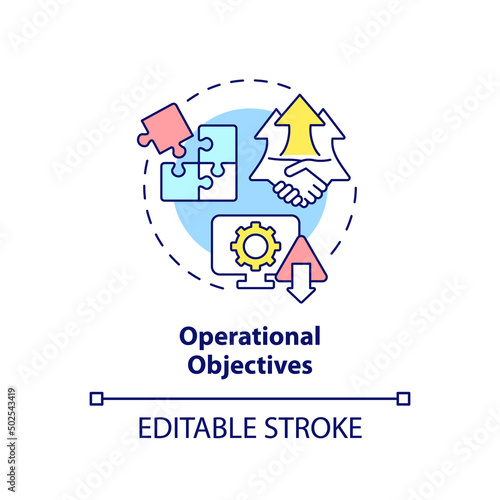 Operational objectives concept icon. International cooperation development abstract idea thin line illustration. Isolated outline drawing. Editable stroke. Arial, Myriad Pro-Bold fonts used