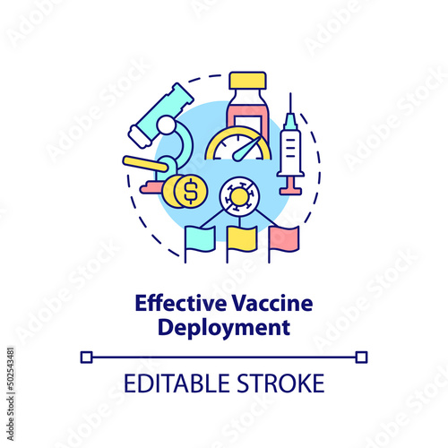 Effective vaccine deployment concept icon. International cooperation against covid abstract idea thin line illustration. Isolated outline drawing. Editable stroke. Arial, Myriad Pro-Bold fonts used