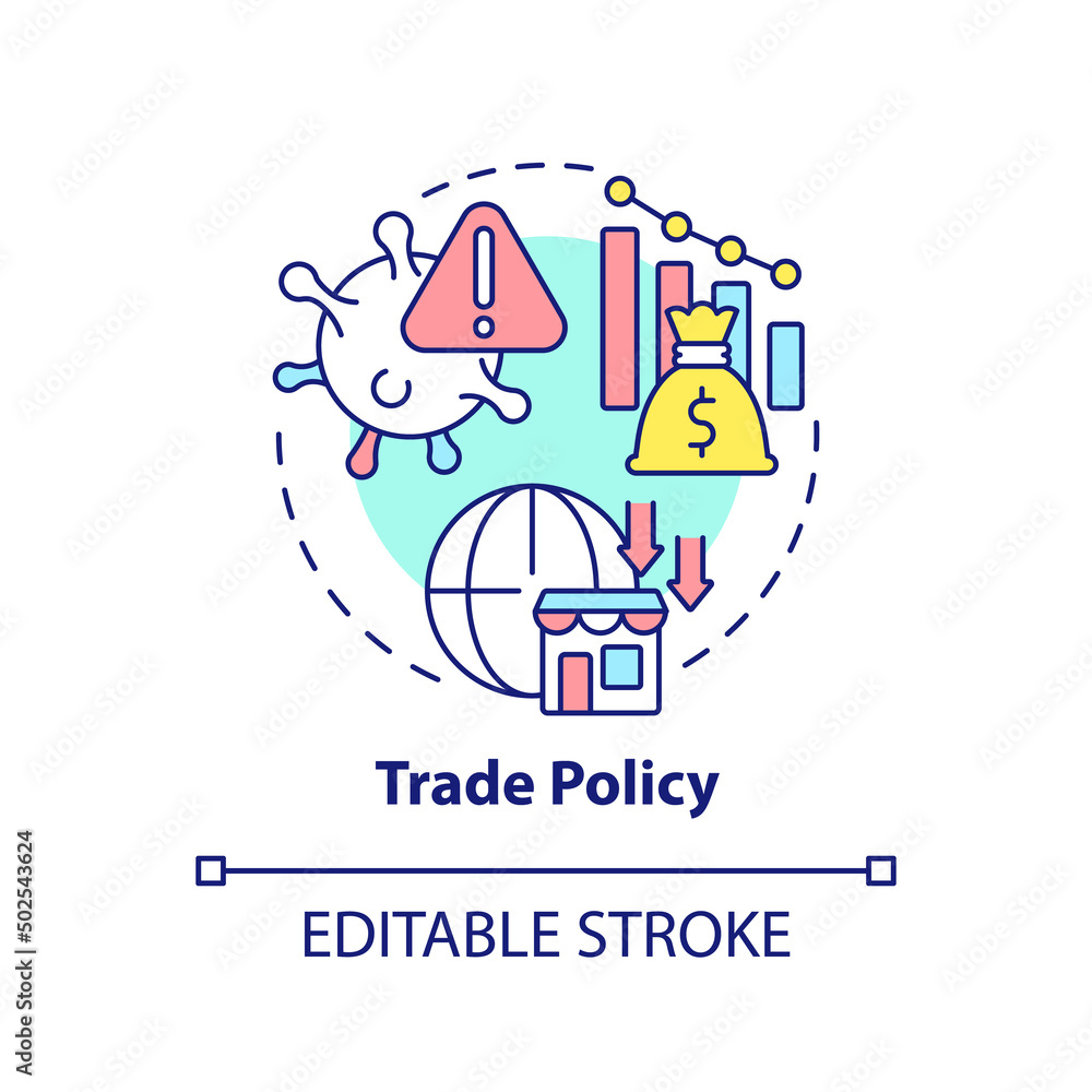 Trade policy concept icon. Cooperation for sustainable recovery after covid abstract idea thin line illustration. Isolated outline drawing. Editable stroke. Arial, Myriad Pro-Bold fonts used
