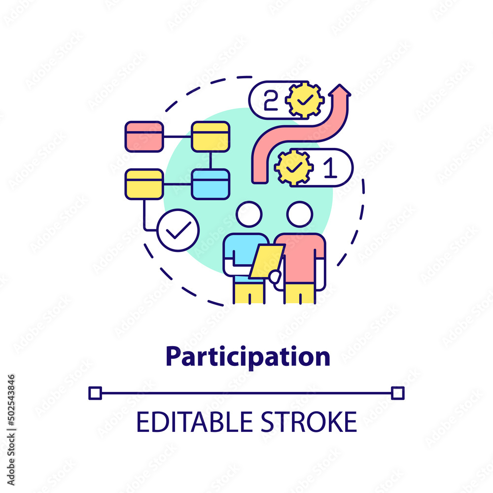Participation concept icon. Manage process. International cooperation concept abstract idea thin line illustration. Isolated outline drawing. Editable stroke. Arial, Myriad Pro-Bold fonts used Participation concept icon. Manage process. International cooperation concept abstract idea thin line illustration. Isolated outline drawing. Editable stroke. Arial, Myriad Pro-Bold fonts used