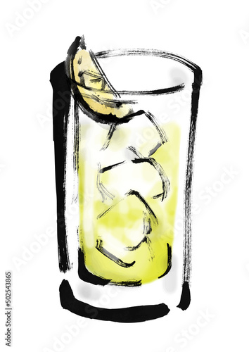 レモン酎ハイの手描き和風イラスト
