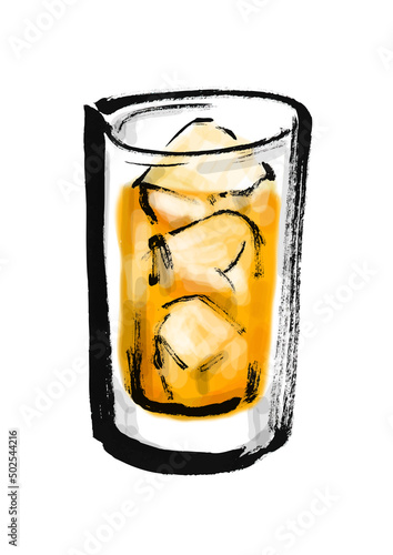 オレンジ酎ハイの手描き和風イラスト