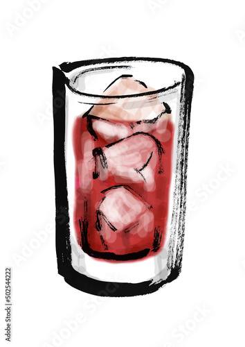 カシス酎ハイの手描き和風イラスト