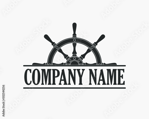 Company graphic symbol template. Ship wheel design logo isolated on white background. Vector illustration