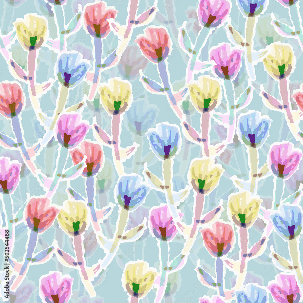 Obraz premium seamless mixed tiny flowers from watercolour pattern background , greeting card or fabric