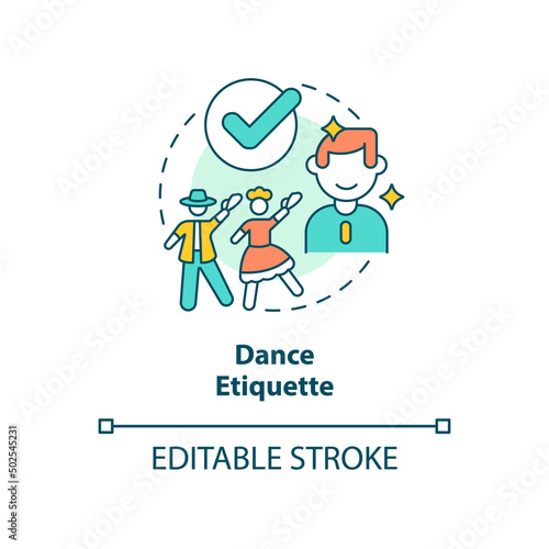 Dance etiquette concept icon. Rules and ethical code. Type of etiquette abstract idea thin line illustration. Isolated outline drawing. Editable stroke. Arial, Myriad Pro-Bold fonts used