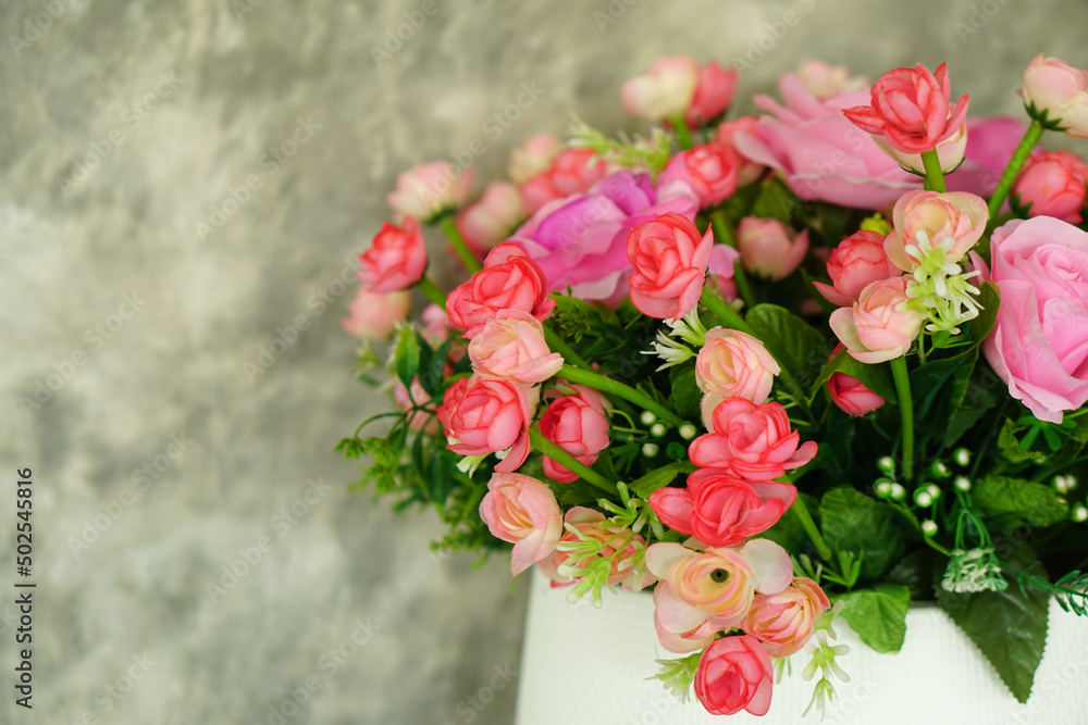 roses in pots cement wall background