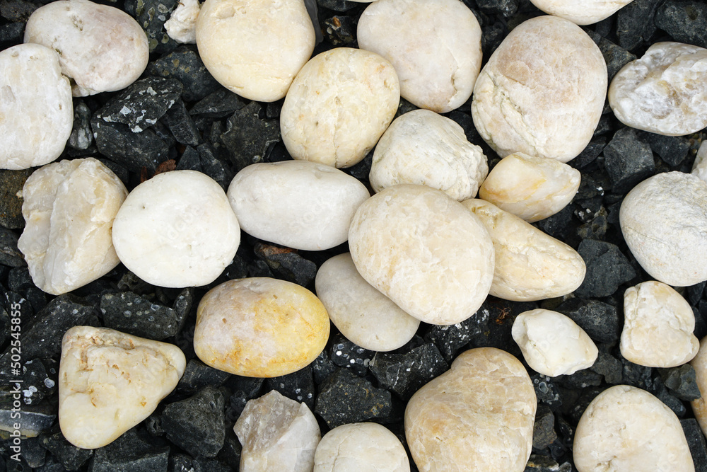 Black and white stones decorate the garden. Black and white stones decorate the garden.
