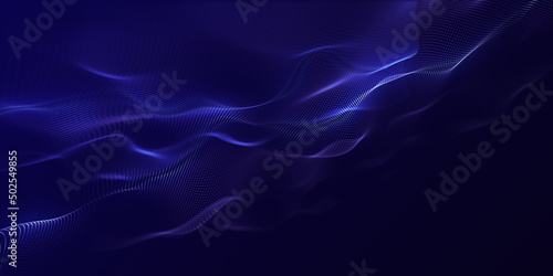 Abstract colorful digital particles wave with bokeh and light background, 3d render wave line dot background, line wave light glowing effect particular background