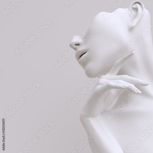 Mannequin earring Jewelry necklace display stand. Female Bust and elegant hand gesture model. Jewelry showcase white background. 3d rendering.