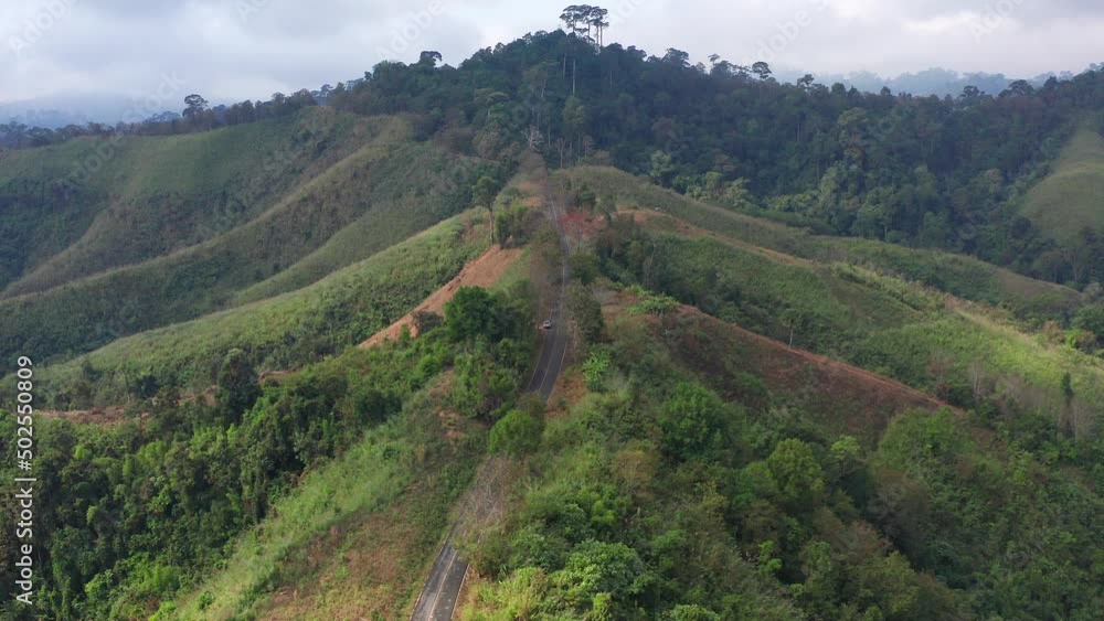 Aerial view of Curvy road number 3 in the mountain of Pua district, Nan province, Thailand Aerial view of Curvy road number 3 in the mountain of Pua district, Nan province, Thailand