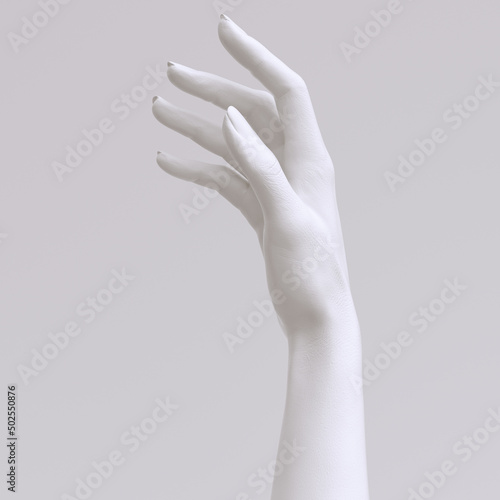 Beautiful female abstract white hand relaxed gesture, mannequin painted 3d rendering elegant hand.