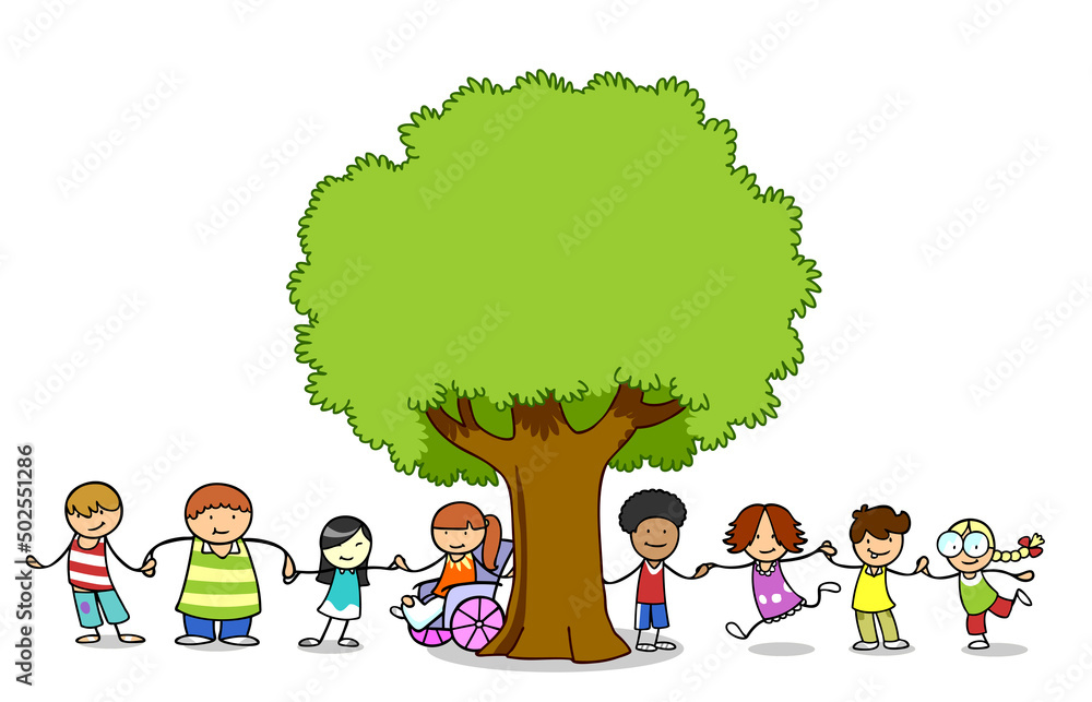 Gruppe Kinder an Baum als Umweltschutz Konzept