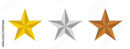 Star Icon Set including Top Three 1st Gold 2nd Silver 3rd Bronze Winner Badge Award Symbol. Vector Image.