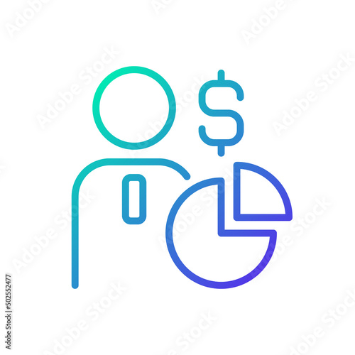 Shareholder gradient linear vector icon. Sharing ownership. Equity in corporation. Joint-stock company. Agreement. Thin line color symbol. Modern style pictogram. Vector isolated outline drawing