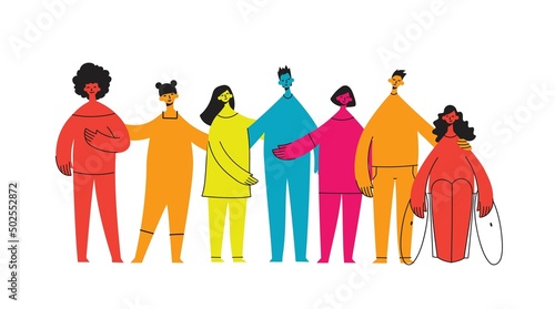 Flat illustration of a group containing inclusive and diversified people all together without any difference.