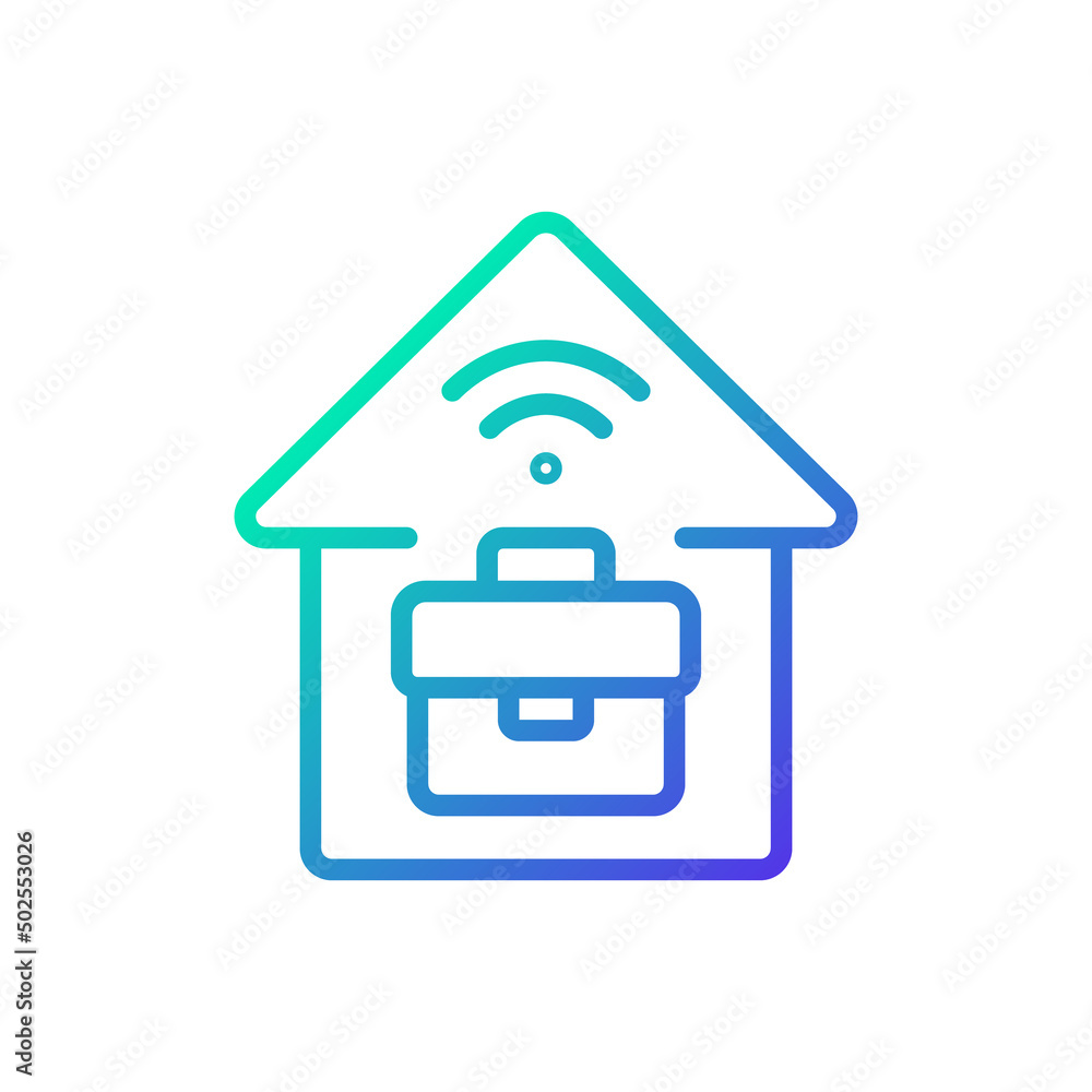 Telecommuting gradient linear vector icon. Remote job. Work from home. Distance working. Increasing productivity. Thin line color symbol. Modern style pictogram. Vector isolated outline drawing Telecommuting gradient linear vector icon. Remote job. Work from home. Distance working. Increasing productivity. Thin line color symbol. Modern style pictogram. Vector isolated outline drawing