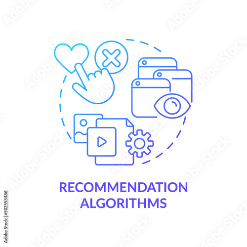 Recommendation algorithms blue gradient concept icon. User suggestions. Use of machine learning abstract idea thin line illustration. Isolated outline drawing. Myriad Pro-Bold font used