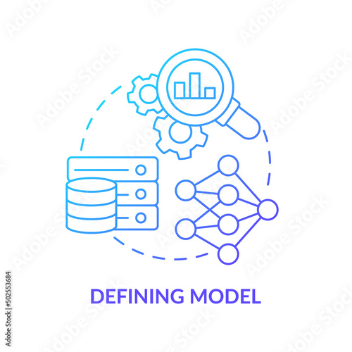 Defining model blue gradient concept icon. Artificial intelligence. Problem solving step in machine learning abstract idea thin line illustration. Isolated outline drawing. Myriad Pro-Bold font used