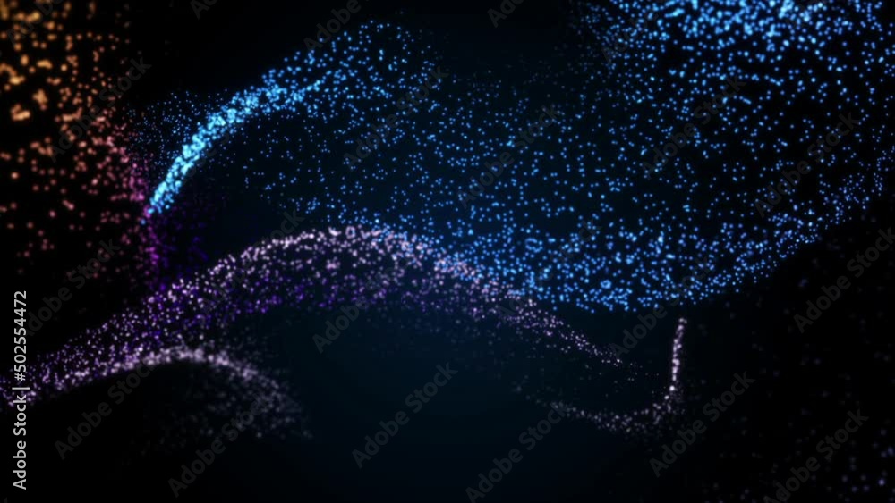 This is a stock motion graphic that shows an elegant wave of colorful particles on a seamless loop. This is a stock motion graphic that shows an elegant wave of colorful particles on a seamless loop.
