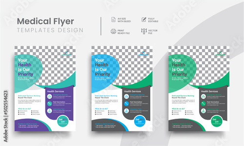 Premium Quality Medical Flyer design layout for doctor & nurse promo. Abstract geometric healthcare business flyer and advertising corporate flyer minimal templates.