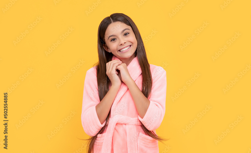 happy teen girl in home terry bathrobe, happiness happy teen girl in home terry bathrobe, happiness
