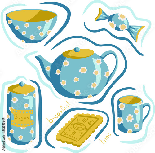set of tea cups and teapot