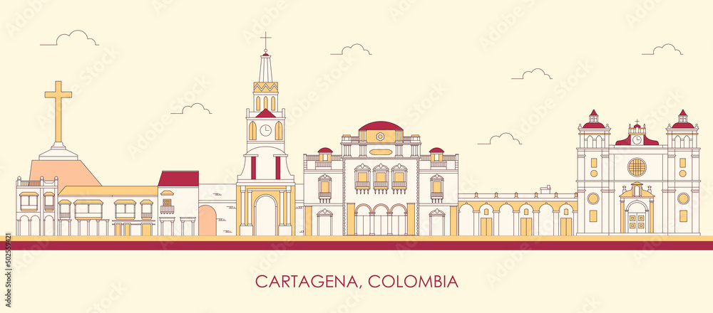 Cartoon Skyline panorama of city of Cartagena, Colombia - vector illustration