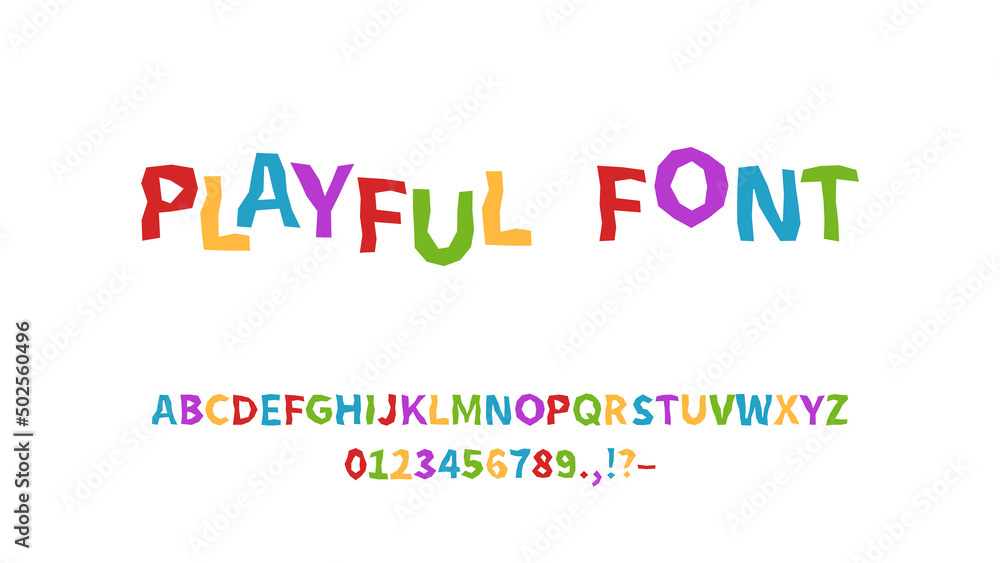 Playful fun font, colorful childish alphabet Playful fun font, colorful childish alphabet
