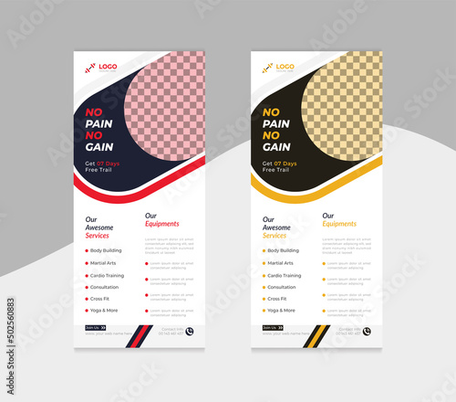 Fitness gym social dl flyer or unique rack card vector design.