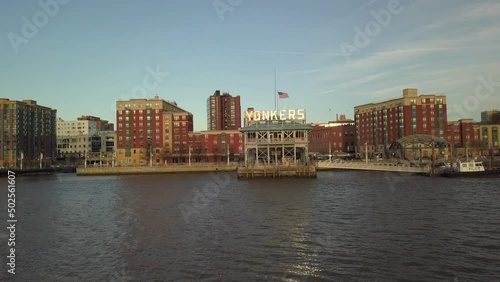 Yonkers Aerial View During Sunset with Hudson River