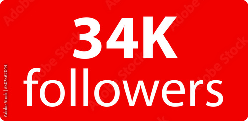 34k followers Red vector icon, subscribers sign, stamp, logo or button illustration.