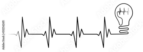 Heart rhythm illustration with lightbulb, heartbeat line vector design to use in healthcare, business, healthy lifestyle, medicine and ekg concept illustration projects.
