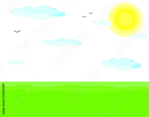 landscape with sun clouds BIRDS wallpaper in the children's bedroom
