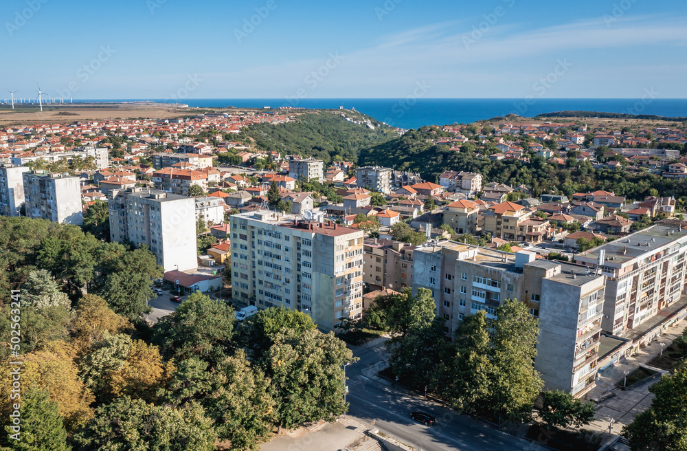 Drone photo of residential buildings in Kavarna, Bulgaria