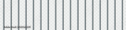 Vector illustration iron prison bars isolated on transparent background. Metal rods seamless pattern. Steel jail cell bars backdrop. Realistic prison grid background.