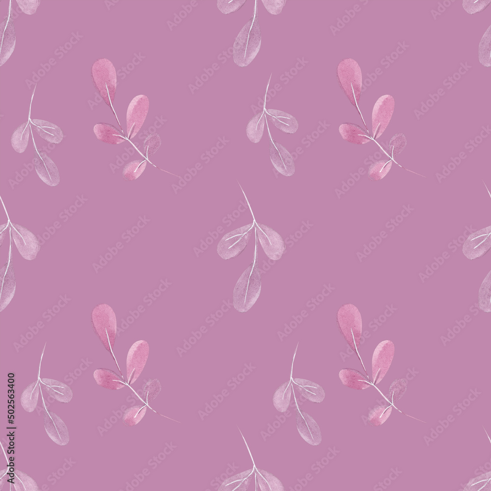 Seamless pattern of watercolor colorful cherry leaves