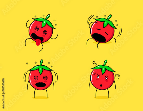 collection of cute tomato cartoon character with dizzy expressions. suitable for emoticon, logo, symbol and mascot