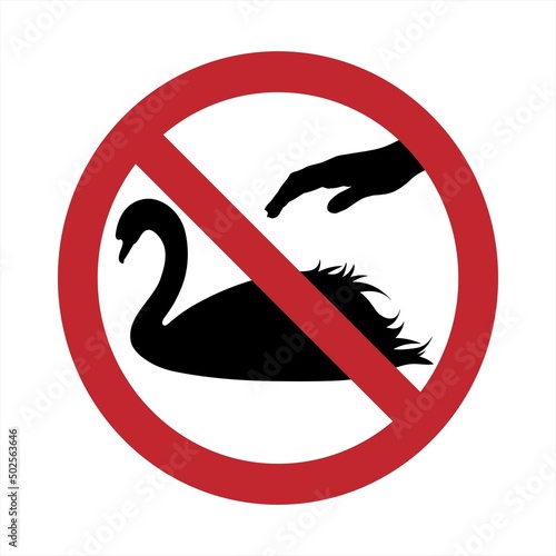 Vector silhouette of do not touch swan mark on white background. Symbol of prohibition.