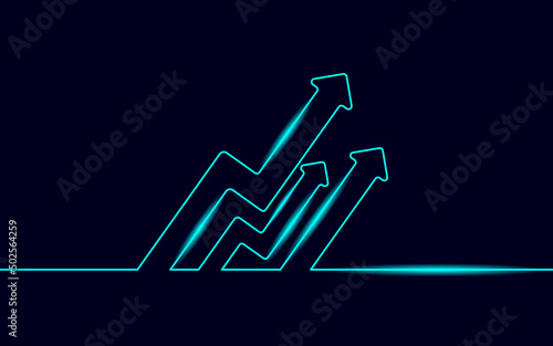 Single continuous line art arrows up. Growing profit graph economy finance concept design. One sketch outline drawing vector illustration